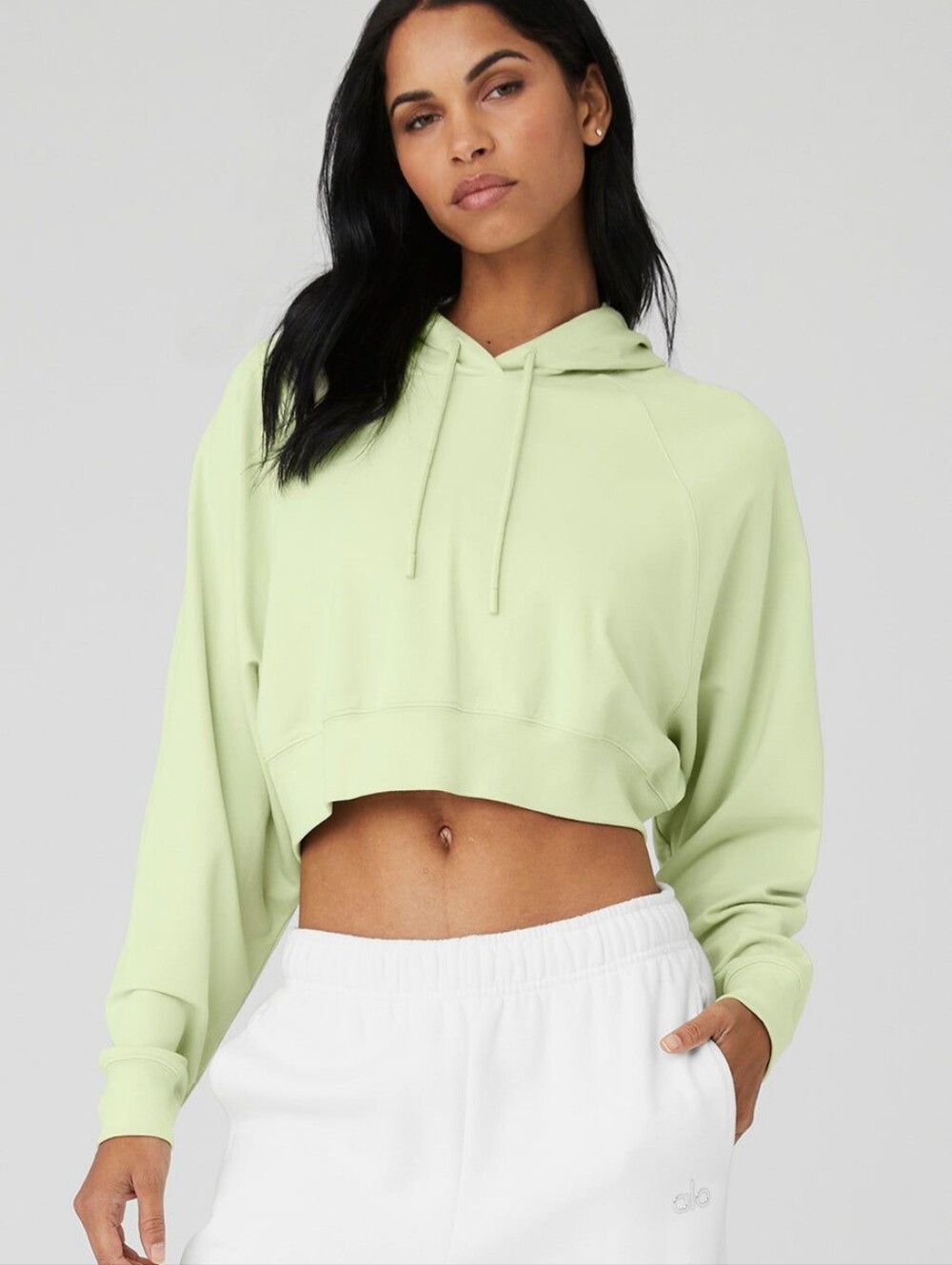 Alo Yoga Double Take Cropped Hoodie Sweatshirt S Iced Green Tea Matcha